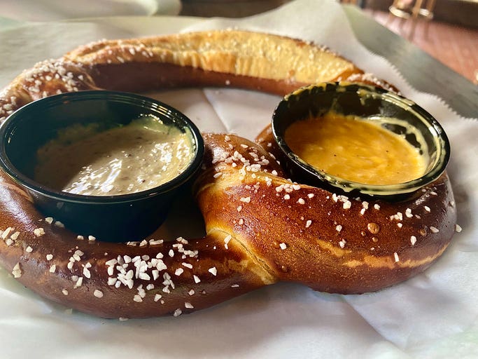 Big Bavarian soft pretzel with beer cheese and spicy mustard.