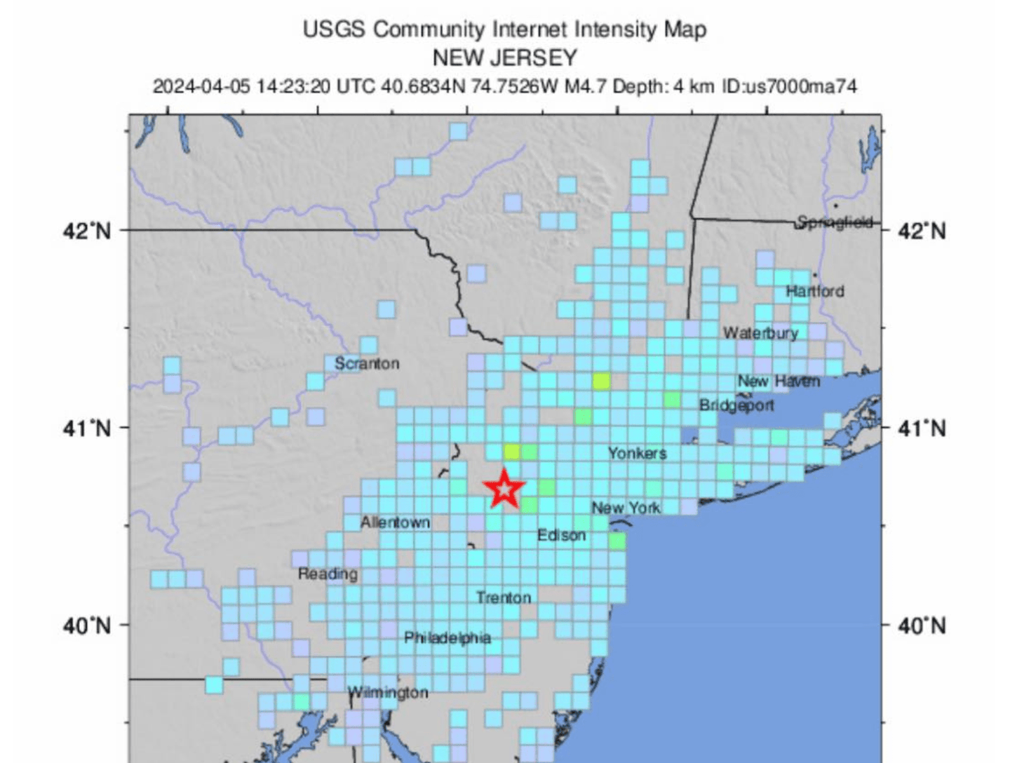 Earthquake in New Jersey Intensity Chart