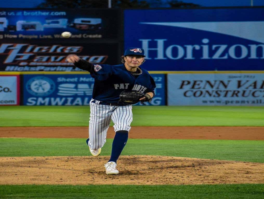 Cam Schlittler pitches for the Somerset Patriots.