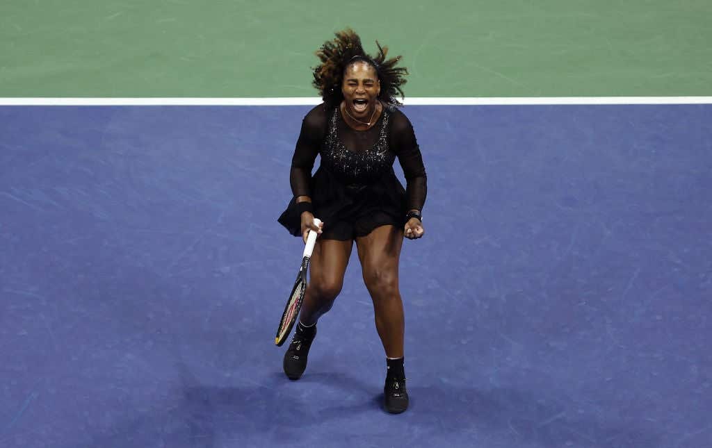 Serena Williams of the United States celebrates in her match against Ajla Tomlijanovic of Australia during their Women's Singles Third Round match on Day Five of the 2022 US Open